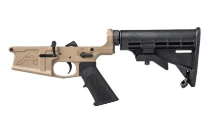 DESCRIPTION Our Aero Precision M5 (.308) Complete Lower FDE is the perfect base for your custom big-bore AR rifle. Save when you buy it complete and let our specialist do the installation for you! Features: Works with standard AR 308 components and magazines Rear takedown pin detent hole is threaded for a 4-40 set screw Bolt catch is threaded for a screw pin (no roll pin needed) Integrated trigger guard Selector markings will work with 45, 60 or 90 degree safety selectors Accepts Battle Arms Development short throw safety selectors, but will work with any standard selector No gap with aftermarket pistol grips Includes: M5 Lower Receiver - FDE Cerakote M4 Stock - Black A2 Grip - Black Mil-spec Lower Parts Kit Carbine Receiver extension .308 Carbine Buffer and Spring These parts are installed Add a complete upper