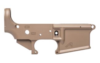 DESCRIPTION Our Aero Precision AR15 Stripped Lower Receiver FDE is the perfect base for your custom AR15 build. Machined to mil-spec dimensions, our lowers work with standard AR15 components and ensure the highest quality with a correct component interface. Gen 2 Improvements Upper Tension Screw - Allows users to fine tune the fit of the upper and lower receiver through the use of a nylon tipped tensioning set screw inserted in the grip tang of the lower receiver. This provides a tight fit with any standard AR15 upper receiver. Increased Magwell Flare - Allows for easier insertion of magazines and provides a sleeker look. Includes: Stripped AR15 Lower Receiver in FDE Cerakote (info on Cerakote Firearm Coating) Nylon tipped tensioning set screw