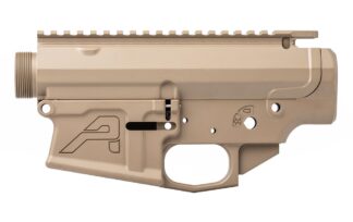 DESCRIPTION Our Aero Precision M5 (.308) Threaded Stripped Receiver Set FDE is engineered to match flawlessly, providing the operator with superior performance and accuracy in a durable and dependable platform. Upper Receiver Features: Platform: M5 (.308) Threaded assembled upper  Material: Machined from 7075-T6 forged aluminum Coating: Magpul FDE Cerakote M4 Feedramps .2795” takedown pin holes (DPMS size) AR 308 High Profile (.210) Tang Accepts standard DPMS .308 components Lazer engraved T-marks Lower Receiver Features: Platform: M5 (.308) stripped lower  Material: Machined from 7075-T6 forged aluminum Coating: Magpul FDE Cerakote finish Markings: "Cal Multi" Works with standard DPMS 308 components and magazines Rear takedown pin detent hole is threaded for a 4-40 set screw Bolt catch is threaded for a screw pin (no roll pin needed) Integrated trigger guard Selector markings will work with 45, 60 or 90 degree safety selectors Accepts Battle Arms Development short throw safety selectors, but will work with any standard selector No gap with aftermarket pistol grips  Add MOE FDE LPK and Enhanced buffer kit and handguards