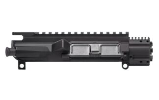 Our state of the art M4E1 platform starts here, with the Aero Precision AR15 M4E1 Enhanced Upper Receiver. The M4E1 upper receiver is a one-piece design combining the handguard mounting platform with the upper itself. Through superior engineering, we have condensed the parts needed to mount a free-floated handguard to a mere 8 screws. Since the handguard mounting surface and upper are of the same forging, not only is it a stronger system, but we are able to make additional lightening cuts to save weight and allow for more efficient cooling.