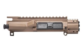 Our state of the art M4E1 platform starts here, with the Aero Precision M4E1 Upper Receiver in FDE. The M4E1 upper receiver is a one-piece design combining the handguard mounting platform with the upper itself. Through superior engineering, we have condensed the parts needed to mount a free-floated handguard to a mere 8 screws. Since the handguard mounting surface and upper are of the same forging, not only is it a stronger system, but we are able to make additional lightening cuts to save weight and allow for more efficient cooling.