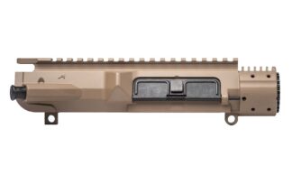 DESCRIPTION Our state-of-the-art Aero Precision M5E1 Enhanced Upper Receiver FDE platform starts here. The M5E1 upper receiver is a one-piece design combining the handguard mounting platform with the upper itself. Through superior engineering, we have condensed the parts needed to mount a free-floated handguard to a mere 8 screws. Since the handguard mounting surface and upper are of the same forging, not only is it a stronger system, but we are able to make additional lightening cuts to save weight and allow for more efficient cooling. Ease of installation - Simply insert your barrel assembly into the M5E1 upper, tighten it using the included barrel nut and slide your rail on and tighten the rail screws. Within minutes you have a modular, free-floated rail. Features: M4 Feedramps .2795 takedown pin holes Comes assembled, with dust cover and forward assist installed M5E1 Specific Details: Handguard mounting platform is forged into the receiver Works with Aero Precision M5 Enhanced Handguards Barrel nut included Torque to 65 ft. lbs. with an armorer's wrench (we recommend a TAPCO® Armorer's Wrench) Includes: M5E1 Upper Receiver in FDE Cerakote Port Door and Forward Assist installed Barrel Nut Check out our M5 FDE stripped lowers and Enhanced FDE handguards Please Note - - The M5E1 Upper Receiver is specifically designed to be used with our M5 Enhanced Handguards. It will not work with other AR10/308 handguards.
