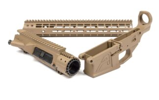 DESCRIPTION Check out The Aero Precision M5E1 Builder Sets 15" FDE! This package deal features the pieces you need to start building your own M5E1 (.308) Rifle, including an M5 Stripped Lower Receiver, M5E1 Upper Receiver and Enhanced Gen 2 Handguard of choice. Includes: M5 Stripped Lower Receiver FDE M5E1 Assembled Enhanced Upper Receiver Enhanced Gen 2 Handguard  All 3 pieces are finished in mil-spec Anodized Black or Magpul™ FDE Cerakote