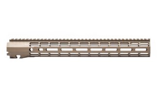 DESCRIPTION The Aero Precision AR15 15" ATLAS R-ONE M-LOK Handguard FDE  is the newest addition to the Aero Precision Handguard lineup. Machined from 6061-T6 Aluminum, the R-ONE line of handguards are designed with size and weight in mind, providing the perfect handguard for your lightweight build. Our proprietary ATLAS attachment system is a durable and dependable mounting platform, maintaining a slim profile while still providing the strength and stability customers have grown to love from Aero Precision handguards. Available in M-LOK® profiles with 4.8", 7.3", 9.2", 10.3", 12.6" and 15" options. ATLAS The new Aero Taper Lock Attachment System (ATLAS) is both functional and aesthetically pleasing. It features 2 mirrored tapered locking nuts that provide evenly distributed clamping pressure across a custom engineered barrel nut with use of a turnbuckle screw. A ratcheting detent further secures the design while providing positive registration during installation. By design, the even pressure of the ATLAS system avoids distortion of the handguard often seen with current applications during installation. All hardware mounting parts are included with the purchase of an ATLAS Handguard. Lightweight By Design M-LOK Handguard Weights: 4.8" - 3.9 oz / 7.3" - 5.22 oz / 9.2" - 6.03 oz / 10.3" - 6.7 oz / 12.6" - 8 oz / 15" - 9.07 oz Mounting Hardware Weight: 1.9 oz (same across all ATLAS Handguard options) Check out our upper and lowers also available in a builder set Features: Full top picatinny rail for optional attachments Quick disconnect sling socket at the 3, 6 and 9 o'clock positions Compatible with low profile gas blocks 1.3" Inside diameter 1.5" Outside diameter Compatible with mil-spec AR15 upper receivers and barrels NOT Compatible with M4E1 Enhanced Upper Receivers ATLAS Handguards are designed to match seamlessly with our M4E1 Threaded Upper Receivers. Additionally, they are compatible with any Mil-Spec AR-15 upper receivers as well. However, they may not be compatible with billet upper receivers due to indexing tabs. Save when you buy them as a combo. Please note: The ATLAS Handguards are NOT compatible with our M4E1 Enhanced Upper Receiver.