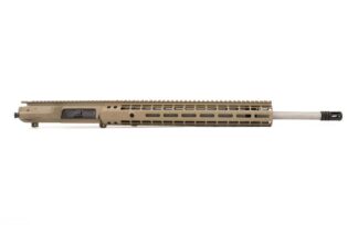 DESCRIPTION This Aero Precision M5E1 Enhanced 20" .308 Stainless Steel Complete Upper FDE includes our Gen 2 Enhanced Handguard! Key features include the addition of quick disconnect sling sockets, enhanced milling design for grip and visual appeal and a new profile for the picatinny top rail. Includes: M5E1 Assembled Upper Receiver Gen 2 Enhanced Handguard 15" 20" .308 Rifle Length Stainless Steel Barrel Low Profile Gas Block and Rifle Length Gas Tube Product comes assembled Add a BCG or Charging Handle. M5E1 Upper Features: Forged from 7075 T6 aluminum Precision machined to our specs M4 feedramps Laser engraved T-marks (Anodized only) .2795” takedown pin holes Accepts standard AR .308 components Comes with forward assist and port door installed Handguard mounting platform is forged into the receiver NEW Gen 2 Enhanced Handguard Features: Added quick disconnect sling socket at the 3, 6 and 9 o'clock positions Milled additional surfaces along flats to aid with gripping and add visual appeal New profile of the Picatinny Top Rail 1pc free float design Rail is Machined from 6061-T6 Aluminum Built in Anti-Rotation tabs Scalloped rails Continuous top rail 1.78" inside diameter fits most muzzle devices and 1.5" suppressors Compatible with low profile gas blocks 20" .308 Stainless Steel Barrel Features: Twist: 1 in 10 Threading: 5/8 x 24 Material: 416R Stainless Steel Finish: Bead Blasted Gas Block Journal: .750" Gas System Length: Rifle Weight: 54.24oz DPMS Barrel Extension HP and MPI Tested