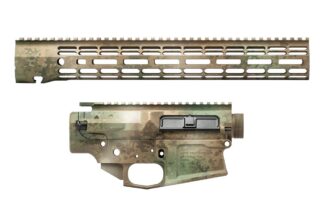 DESCRIPTION The Aero Precision M5 Builder Set w/ 15" ATLAS R-ONE Desert Wetlands Camo December Builder Sets are here. Including a Desert Wetlands camouflage finish applied by Nevada Cerakote. Contrasting shades of green and tan make these sets stand out from traditional camouflage patterns while still maintaining functionality in a variety of climates. These sets will look right at home in a desert oasis, in the highlands, and almost everywhere in between. This builder set includes the finished pieces you need to assemble your own Desert Wetlands M4E1Rifle. This set includes an M5 Threaded Upper Receiver, M5 (.308) Lower Receiver and our ATLAS R-ONE Handguard all with this exclusive finish. This finish is available one time only and in limited quantities, so get it while you can! Includes: M5 Threaded Upper Receiver finished in Desert Wetlands. Upper receiver is assembled and includes the forward assist, dust cover and barrel nut. 15" ATLAS R-ONE M-LOK Handguards finished in Desert Wetlands (Mounting Kit Included) M5 (.308) Lower Receiver finished in Desert Wetlands Magpul PRS in Desert Wetlands finish Magpul MOE Grip in Desert Wetlands finish These December Builder Sets are available in the following configurations: M4E1 (AR15) 15" ATLAS R-ONE Threaded M5 (.308) 15" ATLAS R-ONE Threaded
