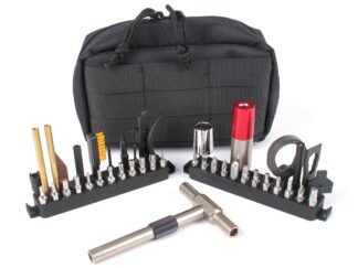 Get our Fix-it-Sticks THE WORKS W/ All-In-One Toque Driver , AR15 Field Maintenance, and Accessory Bits all in one Kit! This kit contains numerous bits and accessories designed to help maintain your AR-15, tighten down your optics and rifle parts to the correct torque, and work on pistols and shotguns as well.  Includes the following specialty parts / bits: T-Handle Wrench All-In-One Torque Driver 1/2" Socket and Bit Adapter Universal Choke Tube Wrench 1911 Bushing Tool Glock Front Sight Bit Mini Pry-Bar Bolt Carrier Group Scraper  Metal Pin Punch Castle Nut Wrench  Bronze Scraper Steel Pick Non-Marring Plastic Pin Punch Cleaning Brush Bit A2 Front Sight Adjustment Bit Set of Brass Cleaning Rods (can accept 8-32 threaded attachments) Set of two bit adapters to allow for 8-32 threaded components 24 Chrome Plated 1/4" Bits: [hex 2.5mm, 3mm, 4mm, 5mm, .050, 5/64, 3/32, 1/8, 7/64, 9/64, 5/32, 3/16, 1/4] T8, T10, T15, T20, T25, T27, T30, P1, P2, [slotted 3/16, 3/32] Magnetic Patch Soft Carrying Case Soft carrying case has molded in bit holder that is designed to hold any bit / accessory with a standard 1/4" Base (including Fix It Sticks Torque Limiters), and any 8-32 threaded component. Be prepared at the Range or in the Field.  Fix-it-Sticks THE WORKS W/ All-In-One Toque Driver