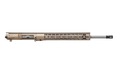 DESCRIPTION The Aero Precision M5 20" .308 Complete Upper R-ONE handguard FDE are designed with size and weight in mind, while still providing plenty of real-estate to accommodate any attachment needs the end user may have. Our proprietary ATLAS attachment system is a durable and dependable mounting platform, maintaining a slim profile while still providing the strength and stability customers have grown to love from Aero Precision handguards. Aero Precision Complete Upper Includes: M5 Assembled Upper Receiver 15" ATLAS R-ONE  Handguard 20" .308 CMV Barrel, Rifle Length Low Profile Gas Block and Rifle Length Gas Tube Product comes assembled This complete upper does not include a BCG or Charging Handle. These products may be selected as add-ons. M5 Assembled Upper Features: Forged from 7075 T6 aluminum M4 Feedramps .2795 takedown pin holes Laser engraved T-marks DPMS High Profile (.210) Tang) Includes port door and forward assist ATLAS R-ONE Handguard Features: Full top picatinny rail for optional attachments Quick disconnect sling socket at the 3, 6 and 9 o'clock positions Compatible with low profile gas blocks 1.5" Inside diameter 1.75" Outside diameter Compatible with AR-308 Upper Recievers with a thread pitch of 1-7/16 x 16 along with a DPMS High Profile (.210) Tang Rail 20" .308 CMV Barrel Features: Twist: 1 in 10 Threading: 5/8 x 24 Material: 4150 Chrome Moly Vanadium Finish: QPQ Corrosion Resistant Gas Block Journal: .750 Gas System Length: Rifle Length Weight: 55.2 oz DPMS Barrel Extension