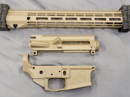  This Aero Precision M4E1 12" R-One Builder Set FDE Blem package deal includes the pieces you need to start building your own M4E1 (AR15) Rifle, including a M4E1 Threaded Upper Receiver, AR15 ATLAS R-ONE Handguard and a M4E1 Stripped Lower Receiver. Includes: M4E1 Stripped Lower Receiver Magpul™ FDE Cerakote M4E1 Stripped Threaded Upper Receiver  Magpul™ FDE Cerakote - Blem 12" ATLAS R-ONE Handguard  All 3 pieces are finished in mil-spec Anodized Black or Magpul™ FDE Cerakote