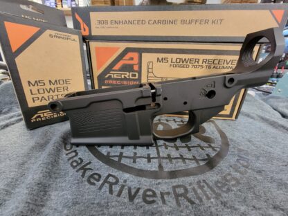 DESCRIPTION Our Special Edition: Aero Precision Aero Precision M5 (.308) Freedom Stripped Lower Receiver Builder Kit features a custom engraved American Flag graphic on the magwell of our popular M5 (.308) Lower Receiver. Markings Include Model "FREEDOM5" and "4JULY-XXXX" serial number range. Like all of our receivers, this product is machined to mil-spec dimensions and works with standard AR 308 components. Includes M5 MOE Lower Parts kitm Magpul SL stock and M5 Enhanced Buffer Kit Don't forget to buy an Aero Precision M5 (.308) Lower Parts Kit. Our LPK is specifically designed to work with the M5 Lower Receiver and includes custom takedown and pivot pins as well as an extended magazine catch button. Features: Custom engraved American Flag graphic on Aero Precision M5 Freedom Stripped Lower Works with standard AR 308 components and magazines Upper Tension Screw - Allows users to fine tune the fit of the upper and lower receiver through the use of a nylon tipped tensioning set screw inserted in the grip tang of the lower receiver. Rear takedown pin detent hole is threaded for a 4-40 set screw Bolt catch is threaded for a screw pin (no roll pin needed) Integrated trigger guard Selector markings will work with 45, 60 or 90 degree safety selectors Includes: Stripped M5 (.308) Lower Receiver, Special Edition: Freedom in Anodized Black Nylon tipped tension set screw