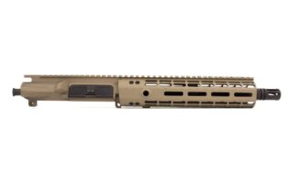 DESCRIPTION This Aero Precision M4E1 Enhanced 10" .300 Blackout Complete Upper Receiver FDE includes our Gen 2 Enhanced Handguard! Key features include the addition of quick disconnect sling sockets, enhanced milling design for grip and visual appeal and a new profile for the picatinny top rail. Includes: M4E1 Enhanced Assembled Upper Receiver Enhanced Handguard 10" .300 Blackout CMV Barrel Low Profile Gas Block and Pistol Length Gas Tube Product comes assembled This assembly does not include BCG or Charging Handle. The muzzle brake that comes with this complete upper receiver is NOT pinned nor welded to this barrel. M4E1 Upper Features: Forged from 7075 T6 aluminum Precision machined to M4E1 specs M4 feedramps Matte black hard coat anodized Mil 8625 Type 3 Class 2 Laser engraved T-marks (Anodized only) Comes assembled, with port door and forward assist installed Accepts standard AR15/M16 components Handguard mounting platform is forged into the receiver Works with Aero Precision handguards but also fits most BAR-system handguards Barrel nut and wrench are included Gen 2 Enhanced Handguard Features: 1pc free float design Built in anti-rotation tabs Scalloped rails Continuous top rail 1.78" inside diameter fits most muzzle devices and 1.5" suppressors Compatible with low profile gas blocks Gen 2 Feature - Quick disconnect sling socket at the 3, 6 and 9 o'clock positions Gen 2 Feature - Additional milling along flats to aid with gripping and add visual appeal Gen 2 Feature - New profile for the continuous picatinny top rail 10" .300 Blackout Barrel Features: Length: 10" Twist: 1 in 7 Muzzle: 5/8x24 Threaded Material: 4150 Crome Moly Vanadium Finish: QPQ corrosion resistant finish both inside and out Gas Block: .750 Gas Port: .0935 Gas System Length: Pistol Weight: 21oz M4 Barrel Extension HP and MPI Tested