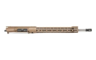 DESCRIPTION This Aero Precision M4E1 18" 223 Wylde Fluted Complete Upper Atlas S-ONE FDE includes our new ATLAS S-ONE Handguard! The S-ONE line of handguards are designed with size and weight in mind, providing the perfect addition to your lightweight build. Our proprietary ATLAS attachment system is a durable and dependable mounting platform, maintaining a slim profile while still providing the strength and stability customers have grown to love from Aero Precision handguards. Includes: M4E1 Threaded Assembled Upper Receiver ATLAS S-ONE  18" .223 Wylde Fluted Rifle Length Stainless Steel Barrel Low Profile Gas Block and Rifle Length Gas Tube Product comes assembled This complete upper does not include BCG or Charging Handle. These products may be selected as add-ons under the FINISH YOUR BUILD tab M4E1 Threaded Upper Receiver Features: New enhanced forging that gives the upper receiver a "billet look" New picatinny profile that blends seamlessly with our Enhanced Series Handguards M4 Feedramps .250 takedown pin holes Laser engraved T-marks Includes port door and forward assist installed ATLAS S-ONE Handguard Features: Front and rear picatinny rail Eliminated center of top rail for weight reduction Indexing grooves in 12:00 position for positive grip control Quick disconnect sling socket at the 3, 6 and 9 o'clock positions Compatible with low profile gas blocks 1.3” Inside diameter 1.5” Outside diameter Compatible with mil-spec AR15 upper receivers and barrels Learn More about our NEW ATLAS S-ONE Hanguards 18" .223 Fluted Stainless Steel Rifle Length Barrel Features: .223 Wylde 18" Rifle Length Barrel, 1/8 Twist 416R Stainless Steel Bead Blasted Finish .750 gas block journal Rifle length gas system M4 Feed Ramp Extension HP and MPI tested Standard A2 flash hider ALL NEW Fluted Design Barrel Weight: 28 oz