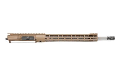 DESCRIPTION This Aero Precision M4E1 18" 223 Wylde Fluted Complete Upper Atlas S-ONE FDE includes our new ATLAS S-ONE Handguard! The S-ONE line of handguards are designed with size and weight in mind, providing the perfect addition to your lightweight build. Our proprietary ATLAS attachment system is a durable and dependable mounting platform, maintaining a slim profile while still providing the strength and stability customers have grown to love from Aero Precision handguards. Includes: M4E1 Threaded Assembled Upper Receiver ATLAS S-ONE  18" .223 Wylde Fluted Rifle Length Stainless Steel Barrel Low Profile Gas Block and Rifle Length Gas Tube Product comes assembled This complete upper does not include BCG or Charging Handle. These products may be selected as add-ons under the FINISH YOUR BUILD tab M4E1 Threaded Upper Receiver Features: New enhanced forging that gives the upper receiver a "billet look" New picatinny profile that blends seamlessly with our Enhanced Series Handguards M4 Feedramps .250 takedown pin holes Laser engraved T-marks Includes port door and forward assist installed ATLAS S-ONE Handguard Features: Front and rear picatinny rail Eliminated center of top rail for weight reduction Indexing grooves in 12:00 position for positive grip control Quick disconnect sling socket at the 3, 6 and 9 o'clock positions Compatible with low profile gas blocks 1.3” Inside diameter 1.5” Outside diameter Compatible with mil-spec AR15 upper receivers and barrels Learn More about our NEW ATLAS S-ONE Hanguards 18" .223 Fluted Stainless Steel Rifle Length Barrel Features: .223 Wylde 18" Rifle Length Barrel, 1/8 Twist 416R Stainless Steel Bead Blasted Finish .750 gas block journal Rifle length gas system M4 Feed Ramp Extension HP and MPI tested Standard A2 flash hider ALL NEW Fluted Design Barrel Weight: 28 oz
