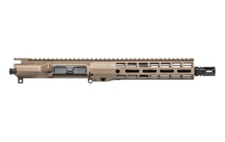 DESCRIPTION This Aero Precision M4E1 Threaded 10" .300 Blackout Complete Upper Receiver ATLAS R-ONE Handguard FDE! The R-ONE handguards are designed with size and weight in mind, while still providing plenty of real-estate to accommodate any attachment needs the end user may have. Our proprietary ATLAS attachment system is a durable and dependable mounting platform, maintaining a slim profile while still providing the strength and stability customers have grown to love from Aero Precision handguards. Includes: M4E1 Threaded Assembled Upper Receiver ATLAS R-ONE Handguard 10" .300 Blackout CMV Barrel Low Profile Gas Block and Pistol Length Gas Tube Product comes assembled This complete upper does not include BCG or Charging Handle. These products may be selected as add-ons under the FINISH YOUR BUILD tab The muzzle brake that comes with this complete upper receiver is NOT pinned nor welded to this barrel. M4E1 Threaded Upper Receiver Features: New enhanced forging that gives the upper receiver a "billet look" New picatinny profile that blends seamlessly with our Enhanced Series Handguards M4 Feedramps .250 takedown pin holes Laser engraved T-marks Includes port door and forward assist installed ATLAS R-ONE Handguard Features: Full top picatinny rail for optional attachments Quick disconnect sling socket at the 3, 6 and 9 o'clock positions Compatible with low profile gas blocks 1.3” Inside diameter 1.5” Outside diameter Compatible with mil-spec AR15 upper receivers and barrels Learn More about our NEW ATLAS Handguards 10" .300 Blackout Barrel Features: Length: 10" Twist: 1 in 7 Muzzle: 5/8x24 Threaded Material: 4150 Crome Moly Vanadium Finish: QPQ corrosion resistant finish both inside and out Gas Block: .750 Gas Port: .0935 Gas System Length: Pistol Weight: 21oz M4 Barrel Extension HP and MPI Tested