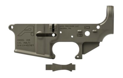 DESCRIPTION Our Aero Precision AR15 Stripped Lower Receiver, Gen 2 - OD GreenCerakote is the perfect base for your custom AR15 build. Machined to mil-spec dimensions, our lowers work with standard AR15 components and ensure the highest quality with a correct component interface. Includes: Stripped AR15 Gen 2 Lower Receiver in OD Green Cerakote H-232Q (info on Cerakote Firearm Coating) Nylon tipped tensioning screw Billet Trigger Guard - OD Green