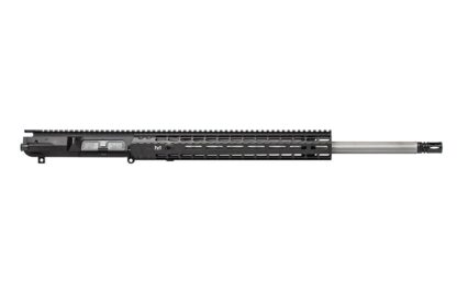 DESCRIPTION This Aero Precision M5E1 22" 6.5 Creedmoor Stainless Fluted Complete Upper includes our Gen 2 Enhanced Handguard! Key features include the addition of quick disconnect sling sockets, enhanced milling design for grip and visual appeal and a new profile for the picatinny top rail. Includes: M5E1 Assembled Upper Receiver Gen 2 Enhanced Handguard  22" 6.5 Creedmoor Fluted Stainless Steel Barrel Low Profile Gas Block and Rifle Length Gas Tube Product comes assembled This complete upper does not include a BCG or Charging Handle.  M5E1 Upper Features: Forged from 7075 T6 aluminum Precision machined to our specs M4 feedramps Laser engraved T-marks (Anodized only) .2795” takedown pin holes Accepts standard AR .308 components Comes with forward assist and port door installed Handguard mounting platform is forged into the receiver NEW Gen 2 Enhanced Handguard Features: Added quick disconnect sling socket at the 3, 6 and 9 o'clock positions Milled additional surfaces along flats to aid with gripping and add visual appeal New profile of the Picatinny Top Rail 1pc free float design Rail is Machined from 6061-T6 Aluminum Built in Anti-Rotation tabs Scalloped rails Continuous top rail 1.78" inside diameter fits most muzzle devices and 1.5" suppressors Compatible with low profile gas blocks 22" 6.5 Creedmoor Fluted Stainless Steel Barrel, Rifle Length Features: 6.5 Creedmoor 22" Barrel, 1/8 twist, 416R Stainless Steel, gas port drilled .936 gas block journal Rifle length gas system M4 Feed Ramp Extension HP and MPI tested Standard .308 A2 flash hider