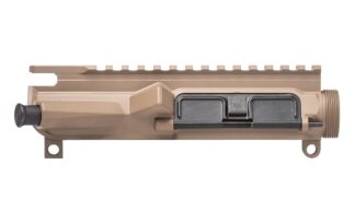 DESCRIPTION The Aero Precision M4E1 Threaded Assembled Upper Receiver FDE features a new angular machined design that helps it stand apart from standard mil-spec upper receivers. This upper receiver features the same enhanced body profile as our M4E1 Enhanced Upper Receiver but is threaded to accept a standard AR15 barrel nut. It is forged from 7075-T6 Aluminum, precision machined to work with all mil-spec AR15 parts and includes the port door and forward assist pre-installed. The M4E1 Threaded Upper Receiver is designed to pair perfectly with our new M4E1 Lower Receiver, giving you a billet looking receiver set at a fraction of the billet price. Features: New enhanced forging that gives the upper receiver a "billet look" New picatinny profile that blends seamlessly with our Enhanced and ATLAS Series Handguards M4 Feedramps .250 takedown pin holes Includes threaded forward assist roll pin Includes port door and forward assist Includes: M4E1 Threaded Upper Receiver in Magpul™ FDE Cerakote Port Door and Forward Assist installed