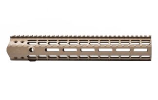 DESCRIPTION Our Aero Precision M5 12.7" Enhanced M-LOK Handguard FDE provide a lightweight free float design for your custom M5 .308 build. The M-LOK system allows advanced modularity past the current 1913 picatinny rail system. Machined to mil-spec dimensions and engineered to perfection, this handguard eliminates bulk while retaining strength and stability. Features: 1pc free float design Built in anti-rotation tabs Scalloped rails 1.72" inside diameter (from barrel nut cut to forward end) fits most muzzle devices and 1.5" suppressors 1.78" inside barrel nut cut area diameter Compatible with low profile gas blocks DPMS High Profile (.210) Tang Gen 2 Feature - Quick disconnect sling socket at the 3, 6 and 9 o'clock positions Gen 2 Feature - Additional milling along flats to aid with gripping and add visual appeal Gen 2 Feature - New profile for the continuous picatinny top rail Are you attaching this handguard to a standard threaded upper receiver? Make sure to select "Yes" under the Handguard Barrel Nut option above (shims included). Our handguards use either the DPMS/Aero or Armalite interface and do not work with a standard barrel nut. If you are using our M5E1 Enhanced Upper Receiver, no additional pieces are needed. Purchased with a handguard, the M5 Barrel Nut is $20 ($40 when sold separately). *Please note - This handguard is specific to the M5 .308/M5E1 platform. It is not compatible with the AR15/M4E1 platform. Check out our builder sets and other handguards Aero Precision M5 12.7" Enhanced M-LOK Handguard FDE Specs Made In America Yes Platform M5 Handguard Series M5E1 Attachment Type M-LOK Material Machined from 6061-T6 aluminum Actual Handguard Lengths 9" - 9.19", 12" - 12.63", 15" - 14.94" Aero Precision rail lengths measure from end to end. This is the point of contact at the receiver to the end of the last picatinny slot at the muzzle. Weight (oz) 9" - 7.2 oz / 12" - 9.9 oz / 15" - 11.3 oz Other Handguard Screw Torque - 25 in-lbs