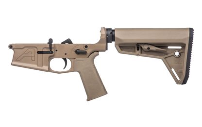 DESCRIPTION The Aero Precision M5 MOE Grip & SL Grip Complete Lower FDE is the perfect base for your custom big-bore AR build. This complete lower features our custom designed M5 Lower Receiver and is upgraded to include a MOE MOE® Grip and MOE® SL™ Carbine Stock. Save when you buy it complete and let our specialists do the installation for you! Includes: M5 Stripped Lower Receiver MOE MOE® Grip MOE® SL™ Carbine Stock Lower Parts Kit Carbine Receiver Extension M5 Carbine Buffer and Spring These parts are installed Our M5 Lower Receiver sets the standard for big-bore AR builds. This custom designed enhanced forging is machined from 7075-T6 Aluminum and works with standard AR308 components and magazines. It has been engineered with upgraded features, including a threaded bolt catch roll pin, integrated trigger guard, upper tension screw, threaded takedown pin detent recess and increased magwell flare. It uses custom takedown and pivot pins as well as an extended magazine catch button which are included in this assembly.