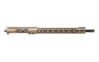DESCRIPTION This Aero Precision M4E1 18" 223 Wylde 16.6" S-ONE Complete Upper FDE includes our ATLAS S-ONE Handguard! The S-ONE line of handguards are designed with size and weight in mind, providing the perfect addition to your lightweight build. Our proprietary ATLAS attachment system is a durable and dependable mounting platform, maintaining a slim profile while still providing the strength and stability customers have grown to love from Aero Precision handguards. Includes: M4E1 Threaded Assembled Upper Receiver 16.6" M-LOK ATLAS S-ONE Handguard 18" .223 Wylde Stainless Steel QPQ Barrel, Rifle Length Pinned Low Profile Gas Block and Rifle Length Gas Tube A2 Flash Hider Product comes assembled This complete upper does not include BCG or Charging Handle. M4E1 Threaded Upper Receiver Features: New enhanced forging that gives the upper receiver a "billet look" New picatinny profile that blends seamlessly with our Enhanced Series Handguards M4 Feedramps .250 takedown pin holes Laser engraved T-marks Includes port door and forward assist installed ATLAS S-ONE Handguard Features: Front and rear picatinny rail Eliminated center of top rail for weight reduction Indexing grooves in 12:00 position for positive grip control Quick disconnect sling socket at the 3, 6 and 9 o'clock positions Compatible with low profile gas blocks 1.3" Inside diameter 1.5" Outside diameter Compatible with mil-spec AR15 upper receivers and barrels Learn More about our NEW ATLAS Handguards 18" .223 Wylde Stainless Steel QPQ Barrel, Rifle Length Features: .223 Wylde 18" Rifle Length Barrel, 1/8 Twist QPQ Corrosion Resistant Finish .750 gas block journal Rifle length gas system M4 Feed Ramp Extension HP and MPI tested Standard A2 flash hider