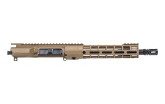 DESCRIPTION This Aero Precision M4E1 Threaded 10.5" 556 Complete Upper ATLAS S-ONE Handguard FDE complete upper includes our new ATLAS S-ONE Handguard! The S-ONE line of handguards are designed with size and weight in mind, providing the perfect addition to your lightweight build. Our proprietary ATLAS attachment system is a durable and dependable mounting platform, maintaining a slim profile while still providing the strength and stability customers have grown to love from Aero Precision handguards. Includes: M4E1 Threaded Assembled Upper Receiver 9" ATLAS S-ONE M-LOK Handguard 10.5" 5.56 CMV Barrel, Carbine Length Low Profile Gas Block and Carbine Length Gas Tube Product comes assembled This complete upper does not include BCG or Charging Handle. The muzzle brake that comes with this complete upper receiver is NOT pinned nor welded to this barrel. M4E1 Threaded Upper Receiver Features: New enhanced forging that gives the upper receiver a "billet look" New picatinny profile that blends seamlessly with our Enhanced Series Handguards M4 Feedramps .250 takedown pin holes Laser engraved T-marks Includes port door and forward assist installed ATLAS S-ONE Handguard Features: Front and rear picatinny rail Eliminated center of top rail for weight reduction Indexing grooves in 12:00 position for positive grip control Quick disconnect sling socket at the 3, 6 and 9 o'clock positions Compatible with low profile gas blocks 1.3" Inside diameter 1.5" Outside diameter Compatible with mil-spec AR15 upper receivers and barrels Learn More about our NEW ATLAS Handguards 11.5" 5.56 Barrel Features: 5.56 Nato 10.5" Barrel, 1/7 twist, 4150 CrMoV, QPQ, gas port drilled Government Profile .750 gas block journal Carbine length gas system, .0785 gas port M4 Feed Ramp Extension HP and MPI tested Standard A2 flash hider