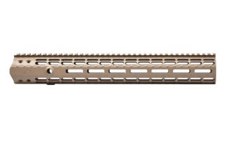 DESCRIPTION Our Aero Precision M5 (.308) Enhanced M-LOK Handguard Gen 2 16.6" FDE Bar Nut provide a lightweight free float design for your custom M5 .308 build. The M-LOK system allows advanced modularity past the current 1913 picatinny rail system. Machined to mil-spec dimensions and engineered to perfection, this handguard eliminates bulk while retaining strength and stability. Features: 1pc free float design Built in anti-rotation tabs Scalloped rails 1.72" inside diameter (from barrel nut cut to forward end) fits most muzzle devices and 1.5" suppressors 1.78" inside barrel nut cut area diameter Compatible with low profile gas blocks DPMS High Profile (.210) Tang Gen 2 Feature - Quick disconnect sling socket at the 3, 6 and 9 o'clock positions Gen 2 Feature - Additional milling along flats to aid with gripping and add visual appeal Gen 2 Feature - New profile for the continuous picatinny top rail Check out our upper and lowers also available in a builder set Are you attaching this handguard to a standard threaded upper receiver? The Handguard Barrel Nut (shims included) IS INCLUDED. Our handguards use either the DPMS/Aero or Armalite interface and do not work with a standard barrel nut. If you are using our M5E1 Enhanced Upper Receiver, no additional pieces are needed. *Please note - This handguard is specific to the M5 .308/M5E1 platform. It is not compatible with the AR15/M4E1 platform.