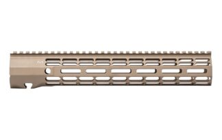 DESCRIPTION The Aero Precision 12.7" M5 Atlas R-ONE Handguard FDE is the newest addition to the Aero Precision Handguard lineup. Machined from 6061-T6 Aluminum, the R-ONE line of handguards are designed with size and weight in mind, providing the perfect handguard for your lightweight build. Our proprietary ATLAS attachment system is a durable and dependable mounting platform, maintaining a slim profile while still providing the strength and stability customers have grown to love from Aero Precision handguards. Available in KeyMod and M-LOK® profiles with 12" and 15" options. ATLAS The new Aero Taper Lock Attachment System (ATLAS) is both functional and aesthetically pleasing. It features 2 mirrored tapered locking nuts that provide evenly distributed clamping pressure across a custom engineered barrel nut with use of a turnbuckle screw. A ratcheting detent further secures the design while providing positive registration during installation. By design, the even pressure of the ATLAS system avoids distortion of the handguard often seen with current applications during installation. All hardware mounting parts are included with the purchase of an ATLAS Handguard. Lightweight By Design KeyMod Handguard Weights: 12" - 7.84 oz / 15" - 8.96 oz M-LOK Handguard Weights: 12" - 8 oz / 15" - 9.07 oz Mounting Hardware Weight: 4.72 oz (same across all ATLAS Handguard options) Check out our Uppers and Spare Parts Features: Full top picatinny rail for optional attachments Quick disconnect sling socket at the 3, 6 and 9 o'clock positions Compatible with low profile gas blocks 1.5" Inside diameter Compatible with AR308 upper receivers and barrels NOT Compatible with M5E1 Enhanced Upper Receivers ATLAS Handguards are designed to match seamlessly with our M5 (.308) Threaded Upper Receivers. However, they may not be compatible with billet upper receivers due to indexing tabs. Save when you buy them as a combo. Need help installing your ATLAS Handguard? Check out our instructional video at the bottom of the page... PLEASE NOTE: These handguards do not come with a wrench. A standard armorers wrench will work with all M5 ATLAS Handguards.