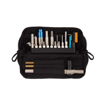 Fix It Sticks Field Toolkit For Glock Whether you carry daily or you're simply a Glock enthusiast, you'll want our  Field Toolkit for Glock by your side.  Glock's require these specialized tools, including our Front Sight Bit, Base Plate Removal Tool, Channel Liner Tools, and Mini All-In-One Torque Driver. Includes the following specialty parts / bits: Ratchet T-Handle w/Locking Hex Drive Mini All-In-One Torque Driver 3/32" Pin Punch 1/8" Pin Punch Steel Pick Cleaning Brush Bit Channel Liner Installation and Removal Tools Glock Sight Tool Glock Magazine Base Plate Removal Tool Battery Cap Tool Two brass rods Set of two 8-32 adapters 10 Electroless Nickel Plated Bits: T8, T10, T15, P1, H2.5mm, H.050”, H1/16", H5/64”, 3/32”Extended Bit (for adjusting hard to reach screws on optics), SL6mm. Compact Carrying Case Soft carrying case has molded low profile bit holders that are designed to hold any bit / accessory with a standard 1/4" Base. Be prepared at the Range or in the Field.  Fix It Sticks Field Toolkit For Glock Check out our other Tools WARNING: Cancer and Reproductive Harm - www.P65Warnings.ca.gov. GLOCK is a trademark of GLOCK, INC. of Smyrna, GA.  Fix It Sticks is not affiliated with GLOCK.