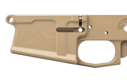 DESCRIPTION This Aero Precision M5 Stripped Lower Special Edition: Franklin Snake FDE lower receiver features Benjamin Franklin's political cartoon "Join, or Die" engraved on the magwell. This design was created in 1754 to represent the need for unification among the Thirteen Colonies later becoming an iconic symbol leading up to and during the American Revolution. The cartoon was used to encourage Colonists to stand together as it was pivotal to the success of the Revolutionary War. This design remains symbolic of American pride, perseverance, and unification nearly 250 years later. Our M5 .308 Stripped Lower Receiver helps you build a big-bore AR from the ground up. Mil-spec dimensions and coating ensure the highest quality and correct component interface. Don't forget to buy an Aero Precision M5 (.308) Lower Parts Kit. Our LPK is specifically designed to work with the M5 Lower Receiver and includes custom takedown and pivot pins as well as an extended magazine catch button. Features: Works with standard AR 308 components and magazines Upper Tension Screw - Allows users to fine tune the fit of the upper and lower receiver through the use of a nylon tipped tensioning set screw inserted in the grip tang of the lower receiver. Rear takedown pin detent hole is threaded for a 4-40 set screw Bolt catch is threaded for a screw pin (no roll pin needed) Integrated trigger guard Selector markings will work with 45, 60 or 90 degree safety selectors Accepts Battle Arms Development short throw safety selectors, but will work with any standard selector No gap with aftermarket pistol grips Add some of our SPARE PARTS to complete your lower! Includes: Stripped M5 (.308) Lower Receiver in Anodized Black Nylon tipped tensioning set screw Aero Precision M5 Stripped Lower Special Edition: Franklin Snake FDE Specs Shipping to FFL Dealer Required Yes Made In America? Yes Platform M5 Material Machined from 7075-T6 forged aluminum Select Your Finish Magpul FDE Cerekote Markings "Cal Multi", "JOD-M5" Serial Number Designation Compatibility Works with standard AR 308 components and magazines Weight(s) 12 oz Other Includes upper tension screw