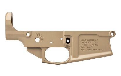 DESCRIPTION This Aero Precision M5 Stripped Lower Special Edition: Franklin Snake FDE lower receiver features Benjamin Franklin's political cartoon "Join, or Die" engraved on the magwell. This design was created in 1754 to represent the need for unification among the Thirteen Colonies later becoming an iconic symbol leading up to and during the American Revolution. The cartoon was used to encourage Colonists to stand together as it was pivotal to the success of the Revolutionary War. This design remains symbolic of American pride, perseverance, and unification nearly 250 years later. Our M5 .308 Stripped Lower Receiver helps you build a big-bore AR from the ground up. Mil-spec dimensions and coating ensure the highest quality and correct component interface. Don't forget to buy an Aero Precision M5 (.308) Lower Parts Kit. Our LPK is specifically designed to work with the M5 Lower Receiver and includes custom takedown and pivot pins as well as an extended magazine catch button. Features: Works with standard AR 308 components and magazines Upper Tension Screw - Allows users to fine tune the fit of the upper and lower receiver through the use of a nylon tipped tensioning set screw inserted in the grip tang of the lower receiver. Rear takedown pin detent hole is threaded for a 4-40 set screw Bolt catch is threaded for a screw pin (no roll pin needed) Integrated trigger guard Selector markings will work with 45, 60 or 90 degree safety selectors Accepts Battle Arms Development short throw safety selectors, but will work with any standard selector No gap with aftermarket pistol grips Add some of our SPARE PARTS to complete your lower! Includes: Stripped M5 (.308) Lower Receiver in Anodized Black Nylon tipped tensioning set screw Aero Precision M5 Stripped Lower Special Edition: Franklin Snake FDE Specs Shipping to FFL Dealer Required Yes Made In America? Yes Platform M5 Material Machined from 7075-T6 forged aluminum Select Your Finish Magpul FDE Cerekote Markings "Cal Multi", "JOD-M5" Serial Number Designation Compatibility Works with standard AR 308 components and magazines Weight(s) 12 oz Other Includes upper tension screw